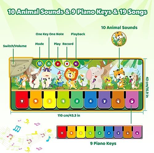 Rodzon 63301 Musikmatte Kinder ab 1 Jahr + 19 Liedern + Geschenk für Mädchen & Jungen Weihnachten Geburtstag