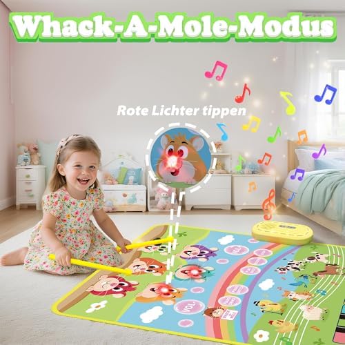 MOMUSE Hau-den-Maulwurf Musikmatte für Kinder ab 1 Jahr - 3-in-1-Klaviermatte, Montessori-Sinnes-Lernspielzeug, ideal al