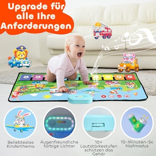 MOMUSE Baby Spielzeugab 1Jahr 80Töne 10Tiere 10Autos Klaviermatte