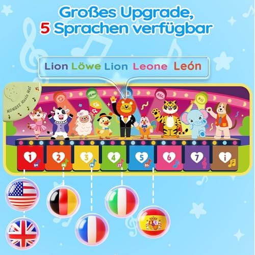 MOMUSE 5-Sprachen Musikmatte für Kinder ab 1 Jahr - multilinguale Funktion, leicht und tragbar, ideal zum Geburtstag ode