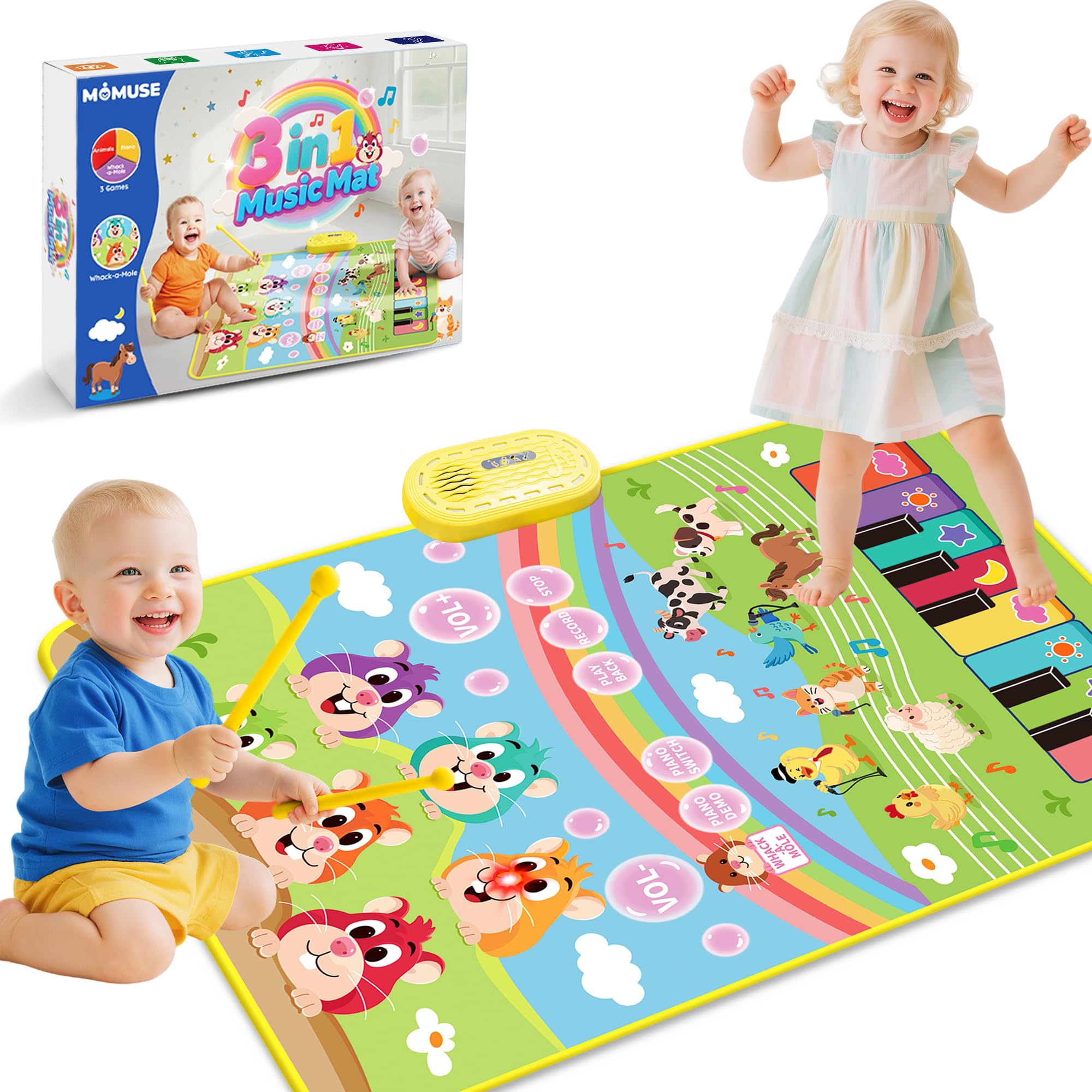 MOMUSE Hau-den-Maulwurf Musikmatte für Kinder ab 1 Jahr - 3-in-1-Klaviermatte, Montessori-Sinnes-Lernspielzeug, ideal al