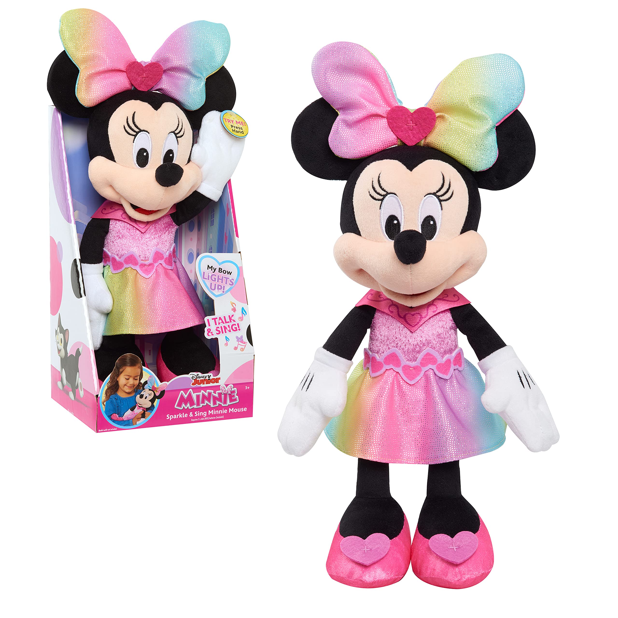 Just Play Disney Junior Minnie Mouse Sparkle und Sing - 33 cm - Plüschtier mit Lichtern und Geräuschen